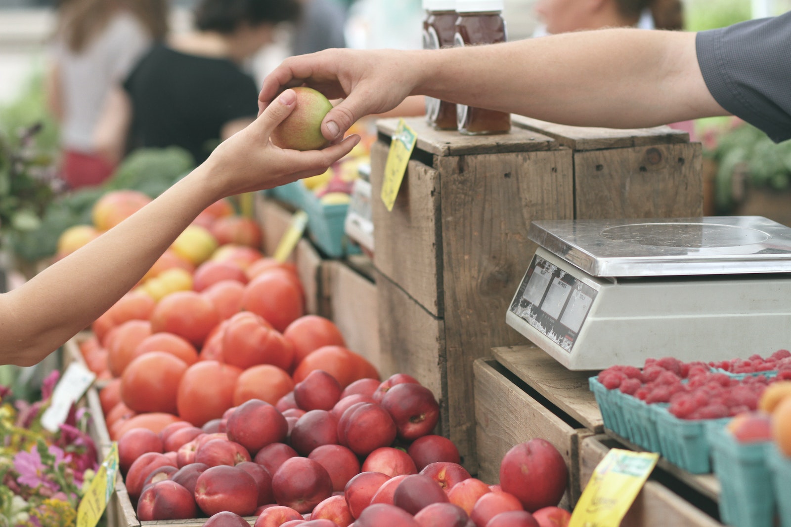 Farmers market stand with fruits