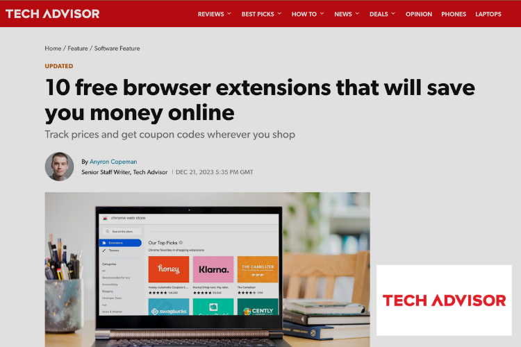 Faircado being featured in list of tech advisor of top browser extensions to use