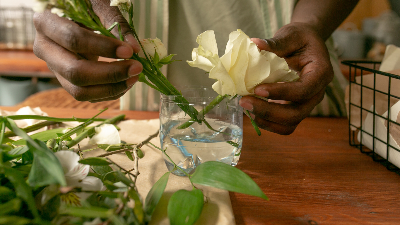 individual repurposing plastic as a vase